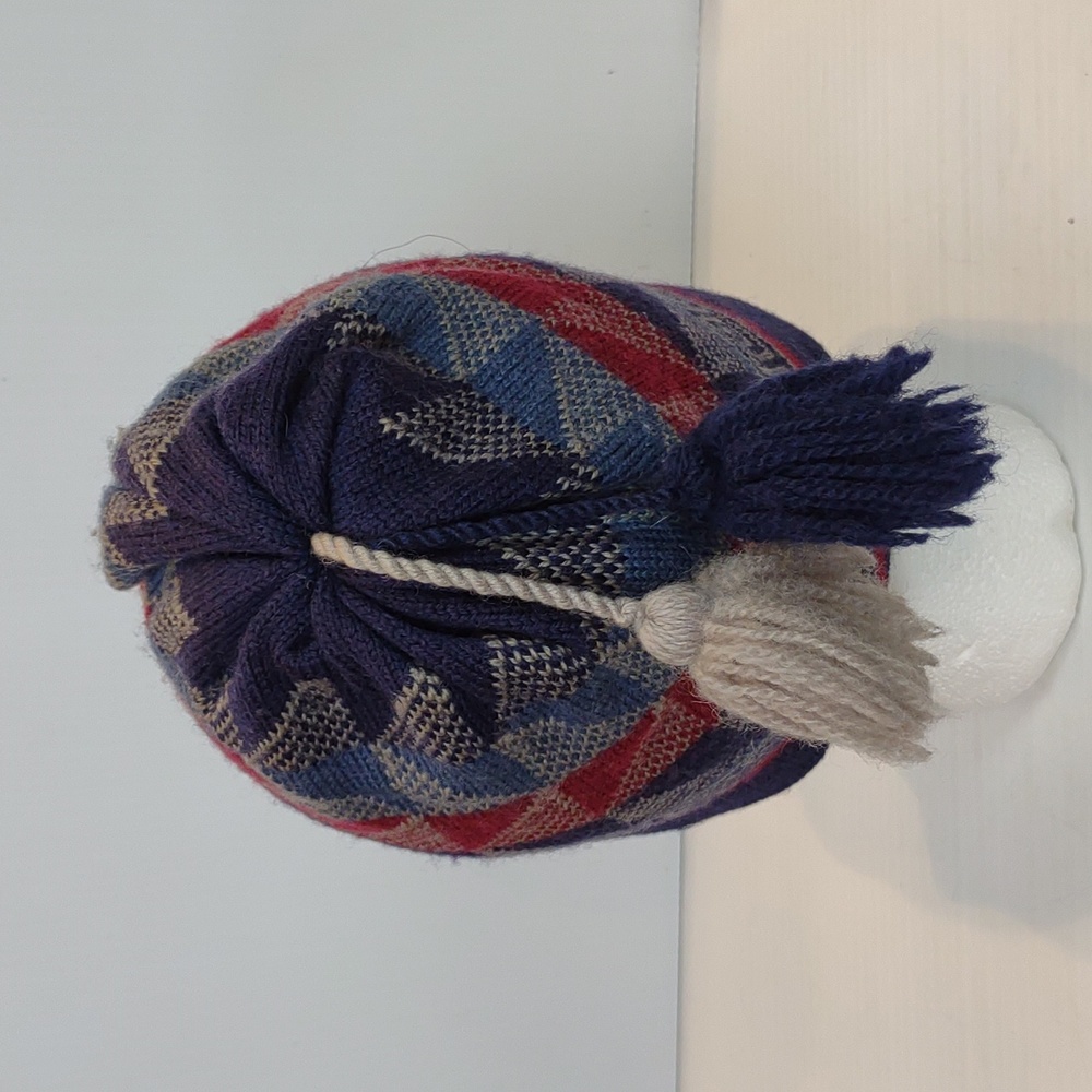 EMS Wool Geo Design Greek Key Tassel Ear Covering Fleece Inner Headband Beanie - Picture 5 of 14